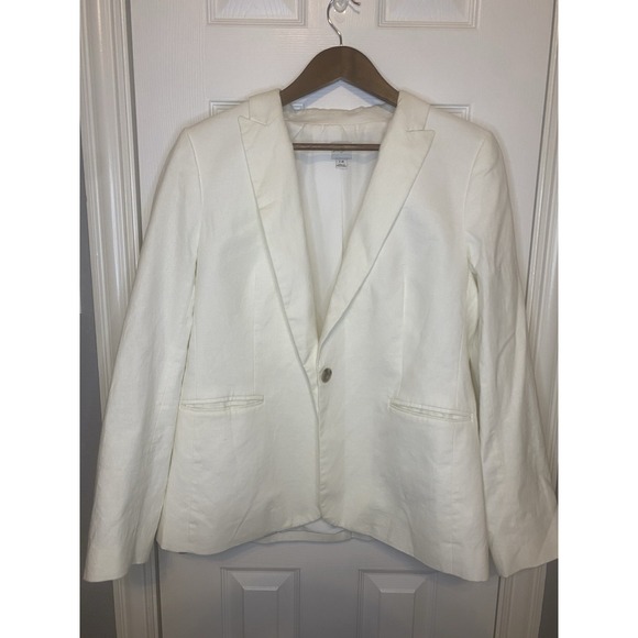 J.Crew Holland White Linen Blend Notch Collar Blazer Suit Jacket Women's 14 - Picture 1 of 3